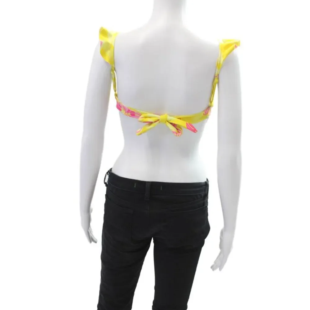 Ramy Brook Womens Swimwear Floral Print Zena Tied Bikini Top Yellow Size 2XS